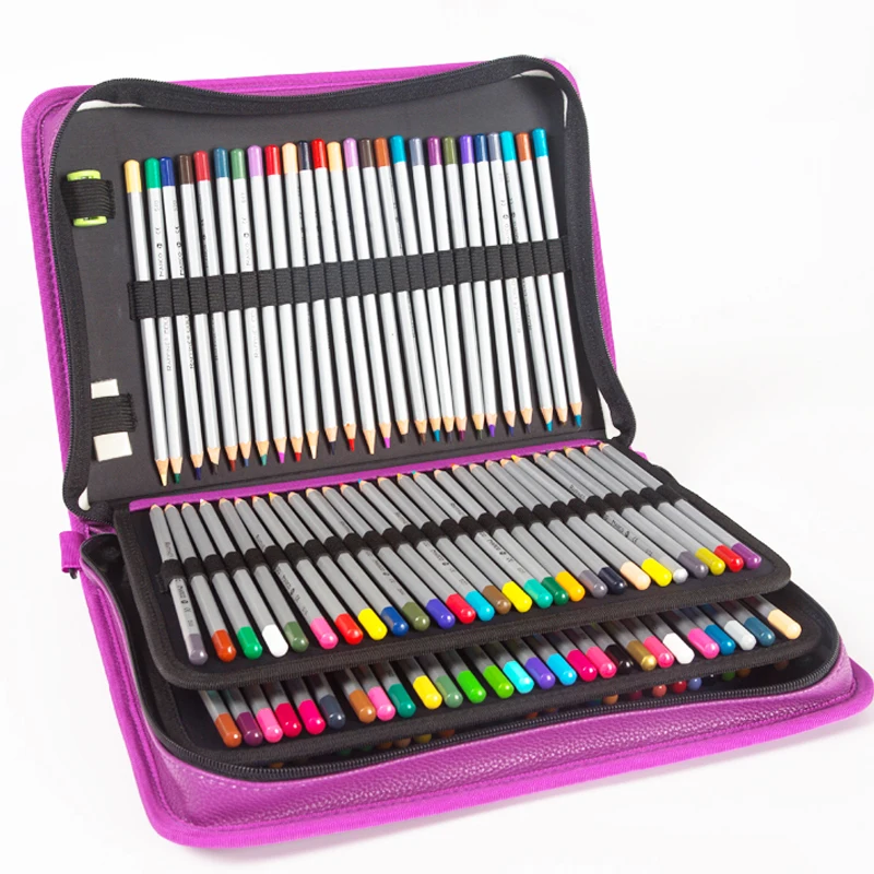 

160 Holes Portable pencil Case Waterproof Large Capacity PU Colored Pencil Bag For school Student Gifts Art Supplies