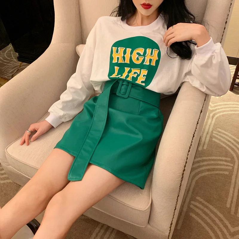 Heydress осенние однотонные женские оранжевые кожаные юбки Женская милая одежда, с поясом трапециевидные юбки с высокой талией женские зеленые мини юбки