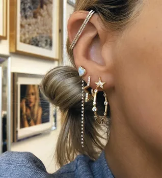 

ANDYWEN 925 Sterling Silver Gold EarBar EarCuff Earring Single Ear Clips No Piercing Earrings Cuffs Crystal CZ Women Jewellery
