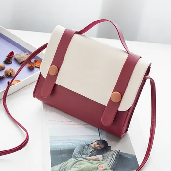 

Summer Women's Small Bag Soft Leather Square Crossbody Bag Fashion Clutch Contrasting Color Handbag Mini Messenger Bag