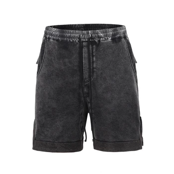 

Kanye Black/Grey Distressed Tape Sweat Shorts Mock Fly Four-pocket Styling