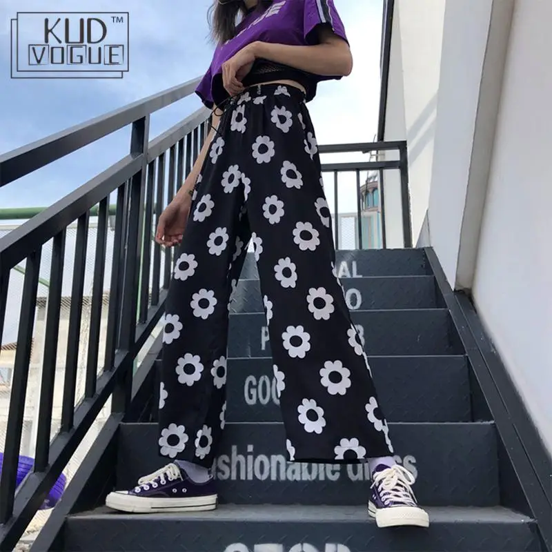 High Waist Loose Woman Pants Hippie Streetwear Daisy Floral Wide Leg Fashion Pants Boho String Summer Korean Harajuku Trouser High Waist Loose Woman Pants Hippie Streetwear Daisy Floral Wide Leg Fashion Pants Boho String Summer Korean Harajuku Trouser