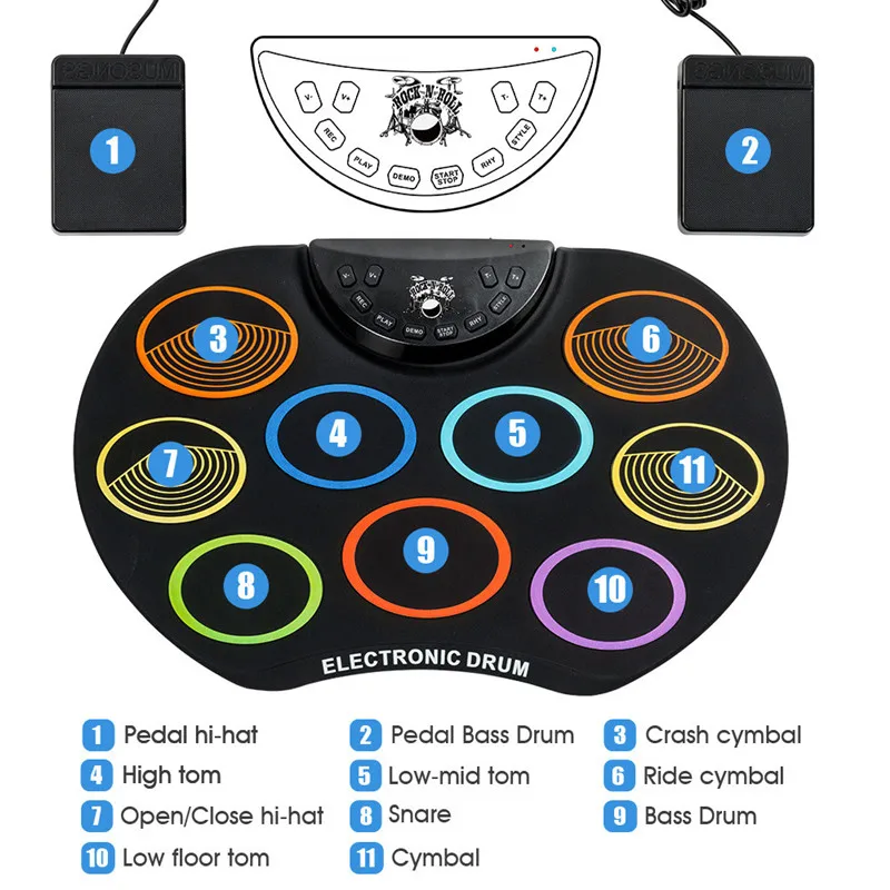 Color Hand-Rolled Drum 7 Standard Timbres 9 Demo Songs Music Sense Cultivation Children Educational Drum kit Instrument Toys 2