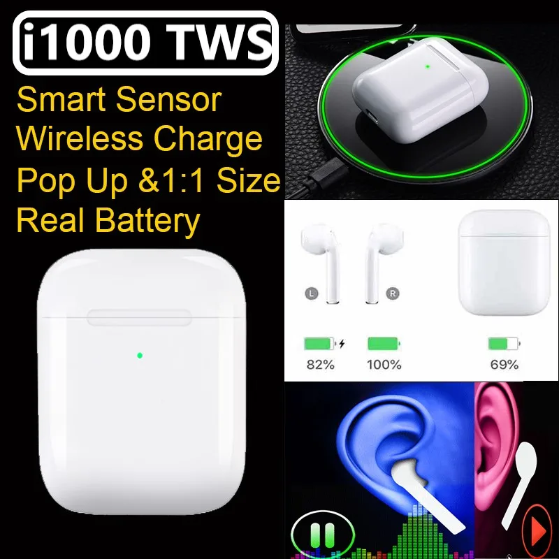 

i1000 tws Perfect Clone Air 2 Wireless Bluetooth Earphone Original Animation Wireless headphone Pop-up In-ear Detection For IP6