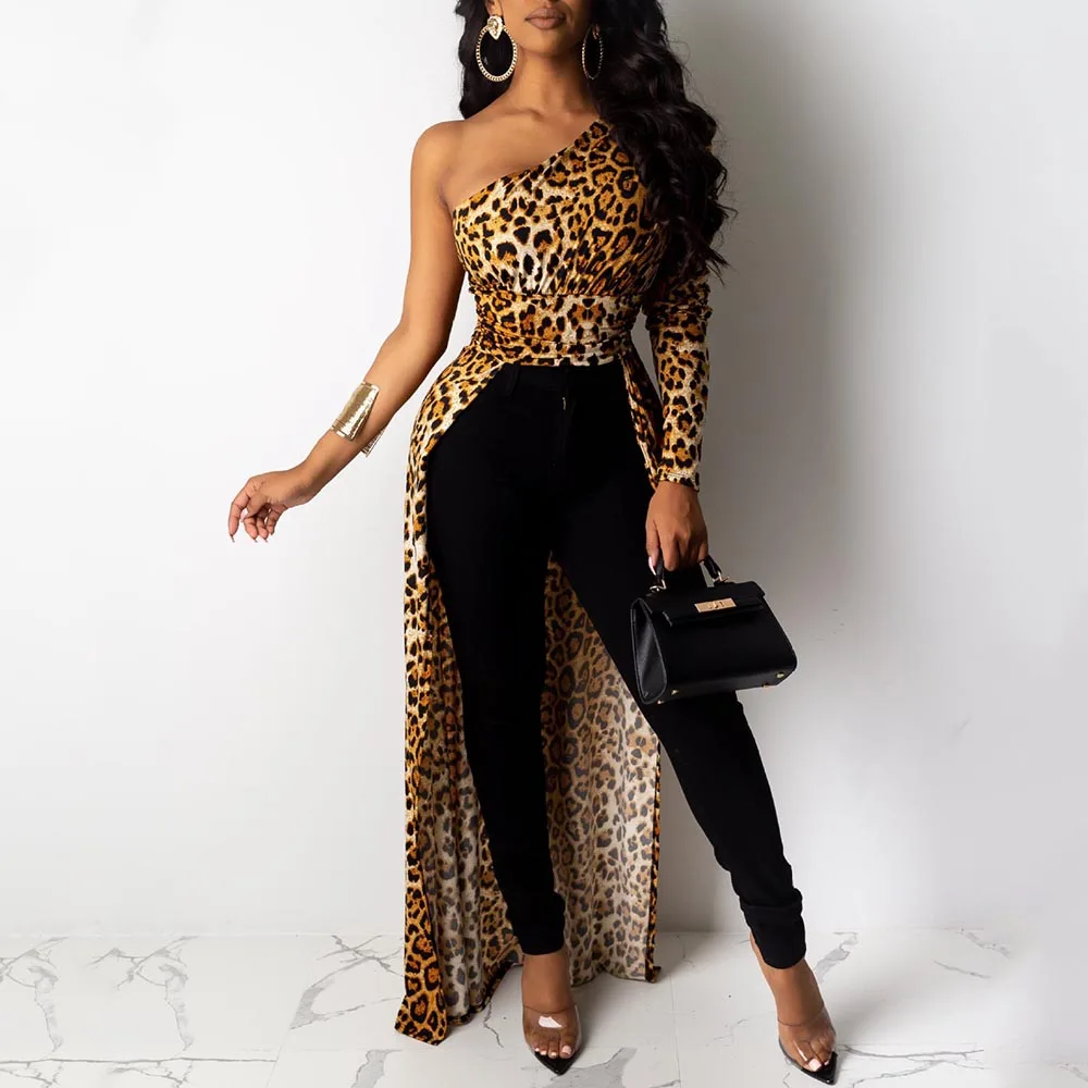

Leopard Print Sexy Long Blouse Shirt Women Autumn Long Sleeve Tunic Asymmetric Plus Size Night Club Summer Ladies Blouses Tops
