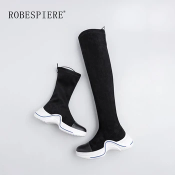 

ROBESPIERE Autumn Winter New Casual Mid-Calf Boots Women Zipper Sneakers Flat Platform Shoes Woman Lace Up Warm Plush Boots B41