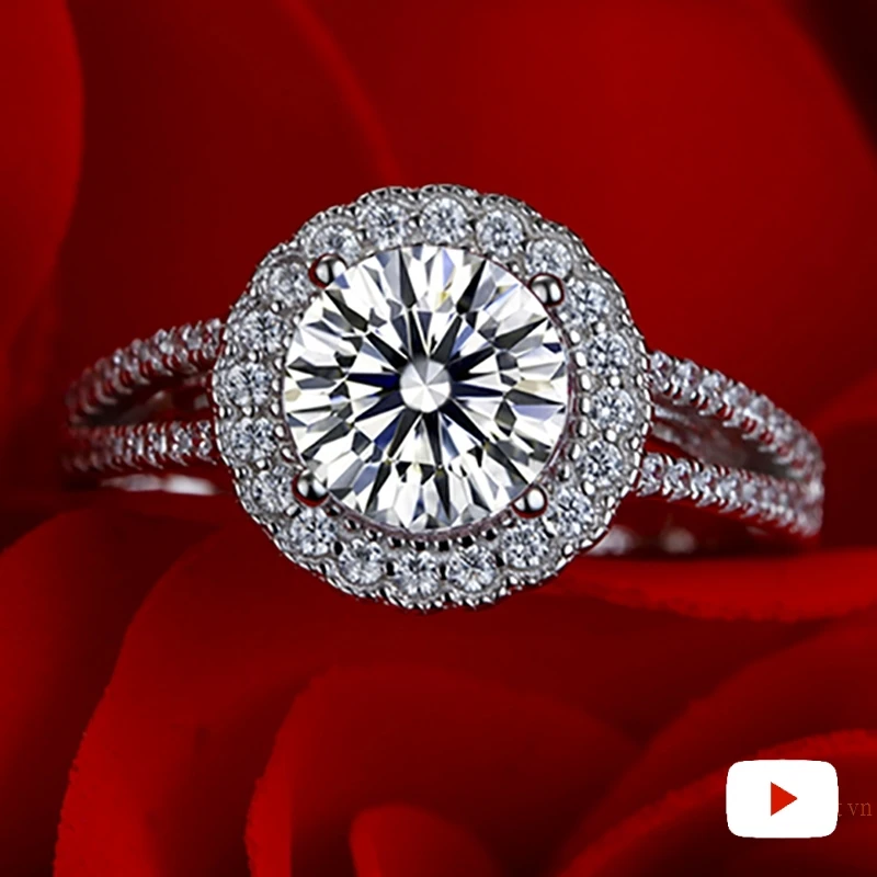 

8mm Round Cut S925 Fine Jewelry sterling silver ring imitation diamond Carat 4Cs wedding proposal dream