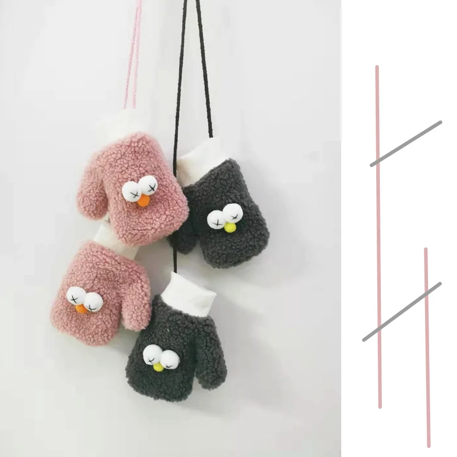 

cartoon doll Teddy velvet hanging neck even refers to children's gloves winter double-layer warm and cold bag refers to men's