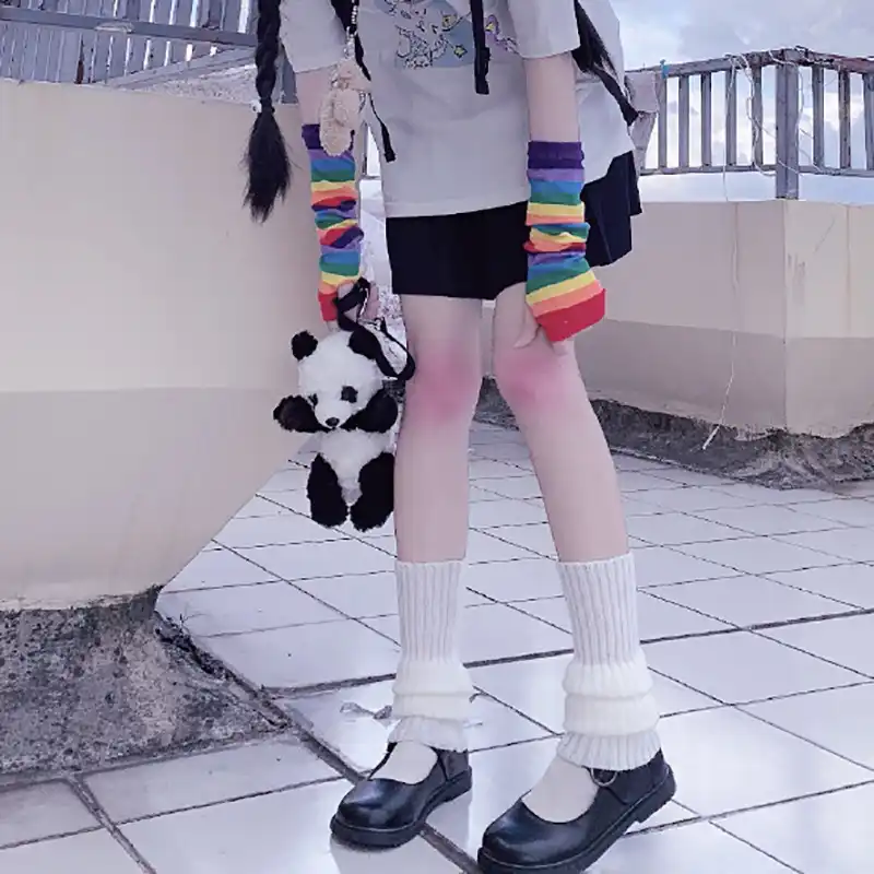 カラフルなフットウォーマー女性かわいいロリータ屋外暖かい膝パッドキャンディーカラーjk靴下かわいいスウィートガールレッグウォーマー冬ギフト レッグウォーマー Aliexpress