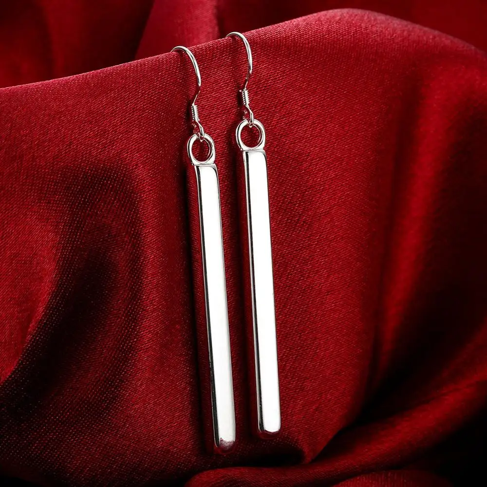 New Trendy 925 Sterling Silver Fashion Simple Square Necklace Earrings Jewelry Sets Christmas Gift