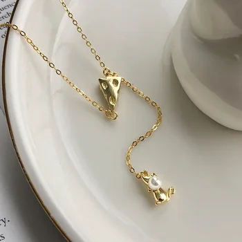 

Yuan Fan s925 sterling silver jewelry cartoon cute mouse cheese necklace long tassel necklace female to map custom