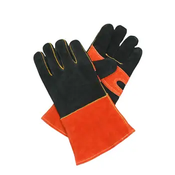 

A Pair Protective Gloves Anti-scald Cowhide Leather Baking Mitts for Gardening