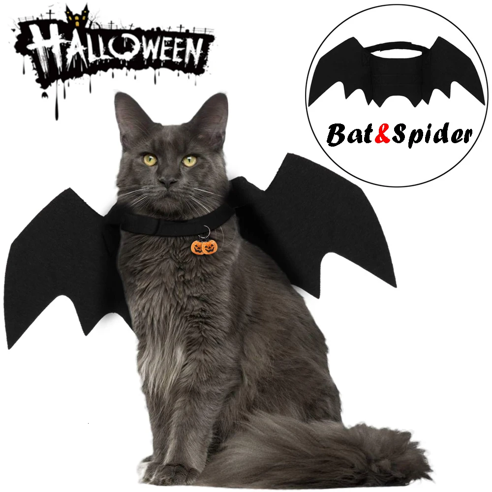 Хэллоуин Pet Косплей Одежда для кошек собак черный паук летучая мышь крылья жуткий костюм для домашних животных