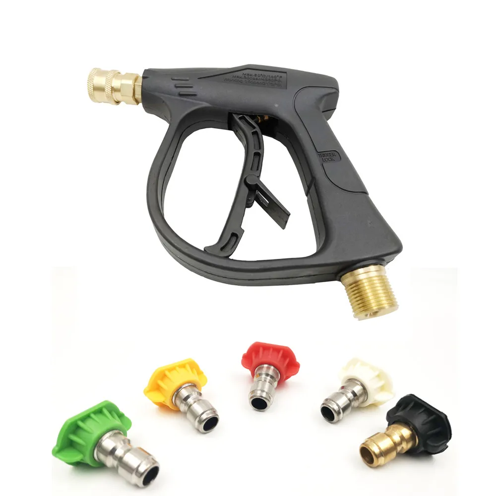 

Pressure Car Washer Gun M22 14mm Socket with 5pcs Soap 1/4" Quick Release Spray Nozzles Snow Foam Jet Pump Cannon Lance Cleanner