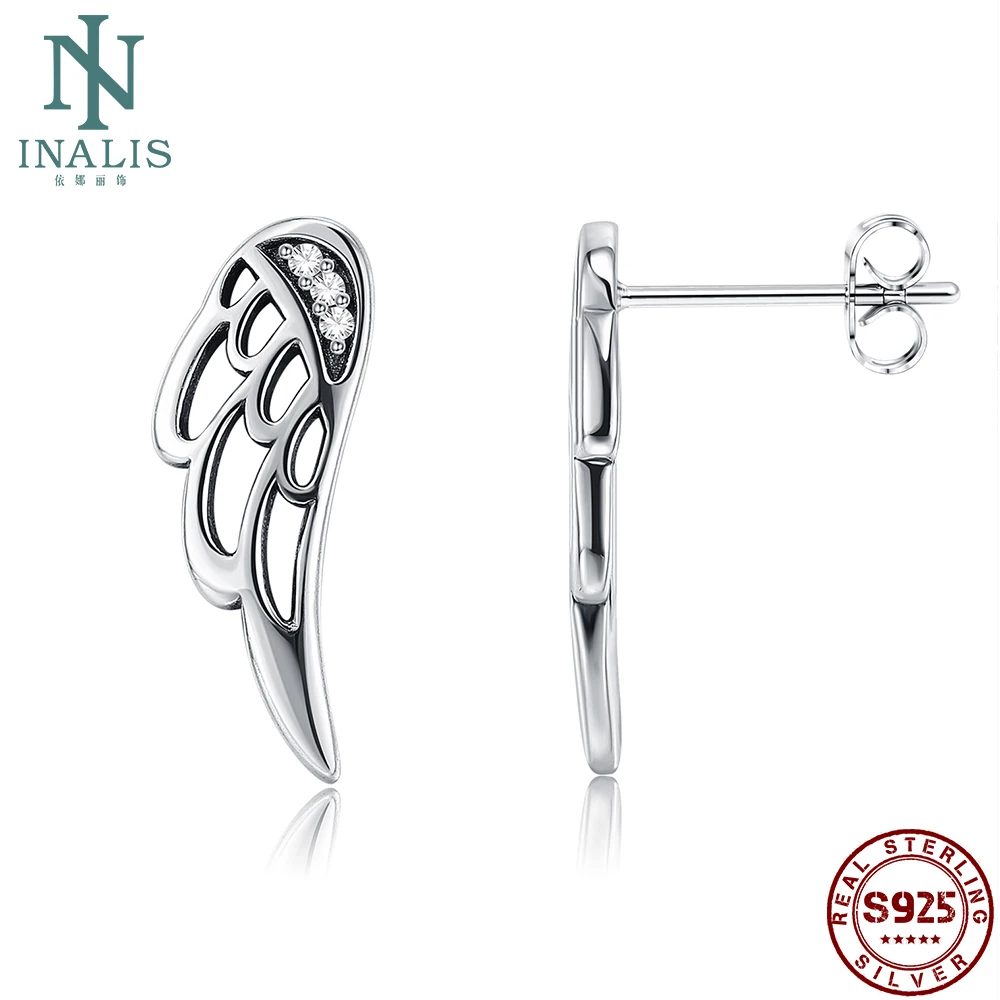 INALIS, настоящее 925 пробы, серебряные, перо, крылья феи, серьги-гвоздики, серебро для женщин, модное серебряное ювелирное изделие на Рождество