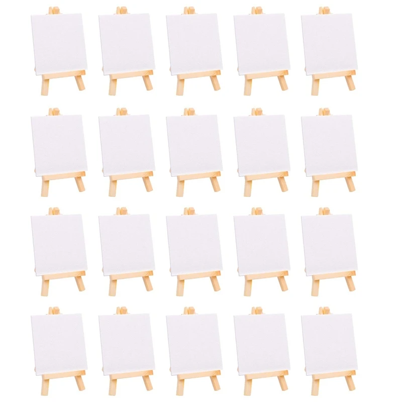 20Pcs Mini Canvas Drawing Board with Easel, Painting Canvas Panel, Suitable for Art Painting Party Supplies