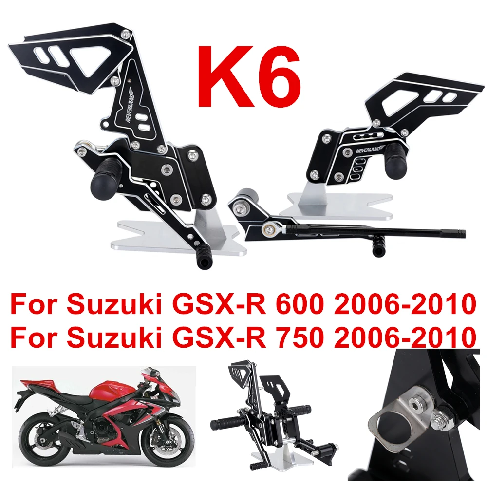 K6 CNC Motorcycle Adjustable Rearsets Foot Rear Rest Footrests For SUZUKI GSX-R 600 750 2006 2007 2008 2009 2010 D25