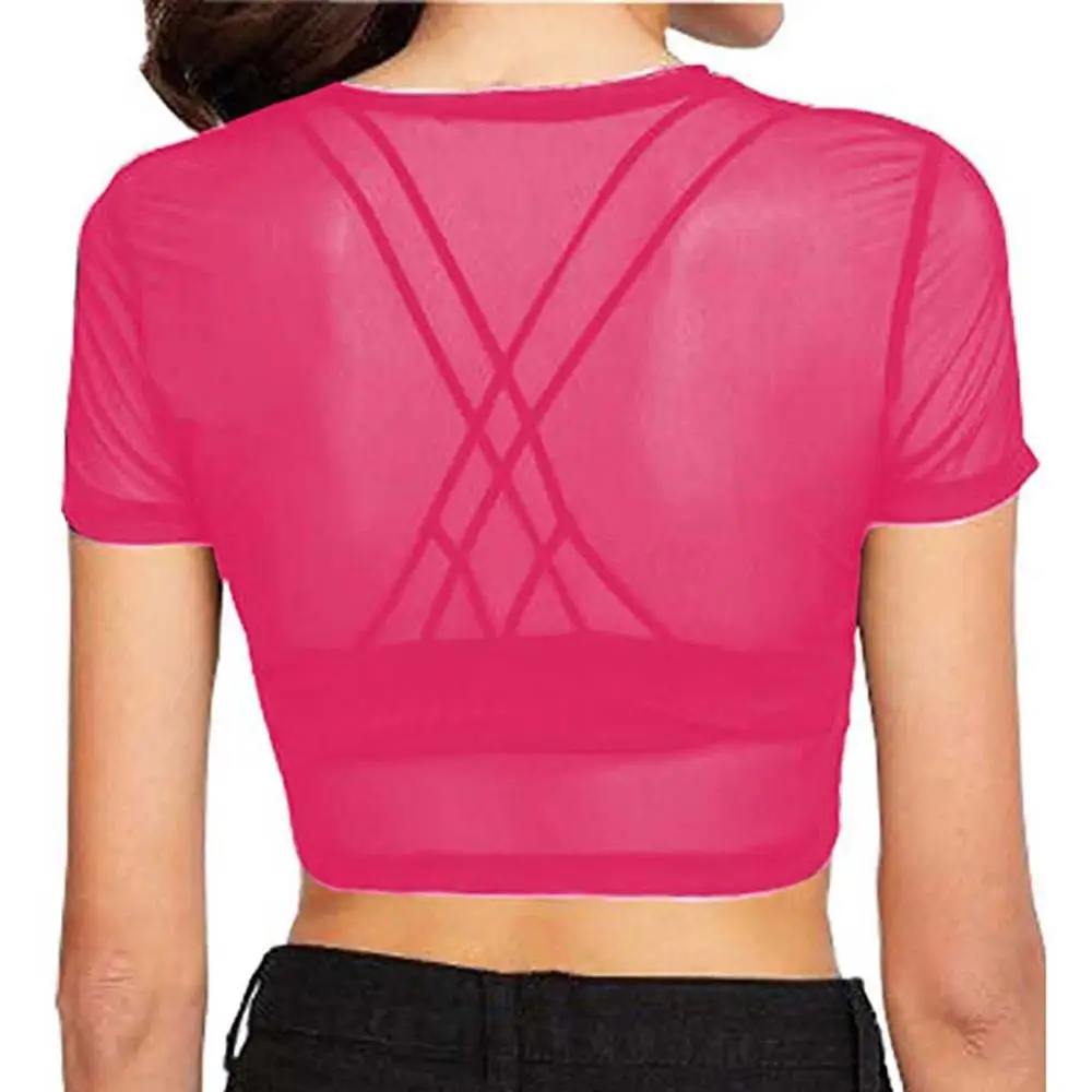 HOT Crop Top Sexy T Shirt Fashion Womens Tank Underwear Shor t Sleeve Sheer Mesh Streetwear Tees Slim Mesh See-Through Transpare