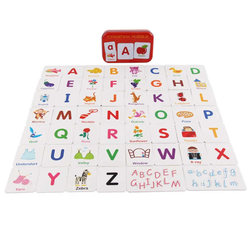 Baby Wooden Jigsaw Toy Fruit Animal Alphabet Preschool Education Puzzles with Graphic Literacy Cards Educational Toys