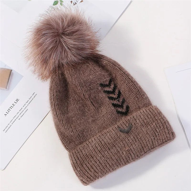 006 JIUCE025 новые зимние толстые вязанные шапочки Skullies теплые помпоны вышивка металлический логотип вязаные шапочки Кепка - Цвет: 006