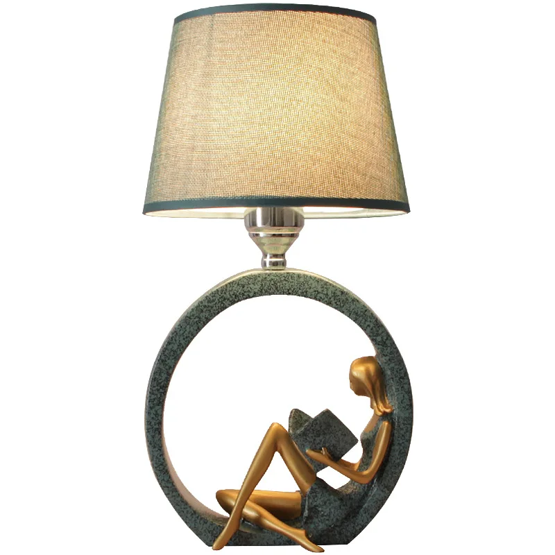 Lâmpada de Mesa Moderna Menina Estátua Leitura Tecido Abajur Lâmpadas Cabeceira Quarto Estudo Escritório Candeeiros Mesa Decoração Iluminação d Led Luz 10 Computers & Electronics