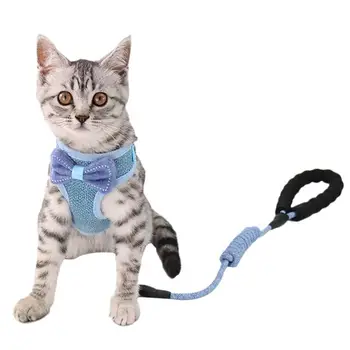 

Pet Harness and Leash Adjustable Bowknot Creative cotton Cat Running Training Collar and Harness for small cat gatos Wholesale