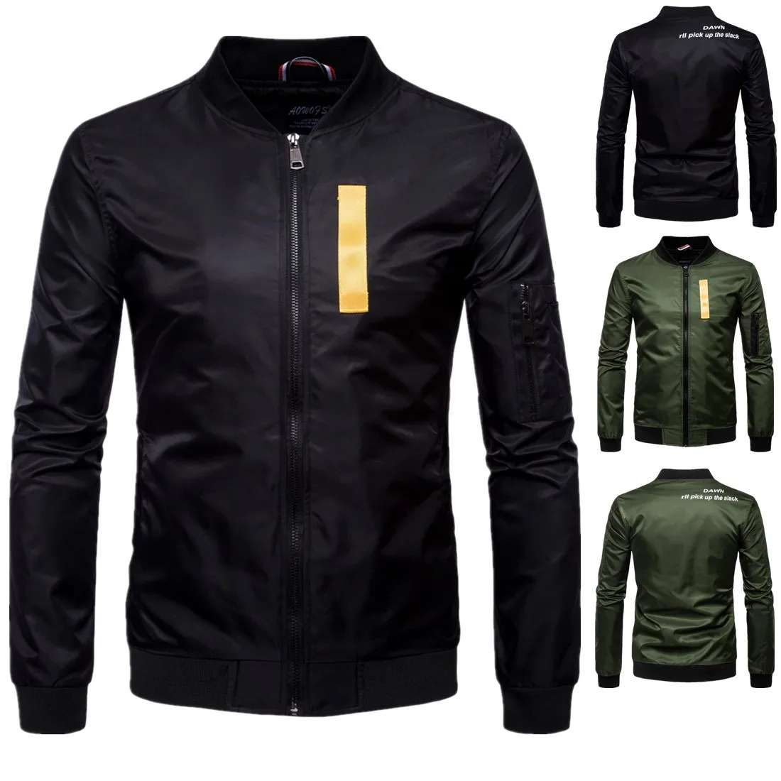 

New Fall Jacket with Stand Collar and Yarn-dyed Ribbon for Men's Flight jacket European Size