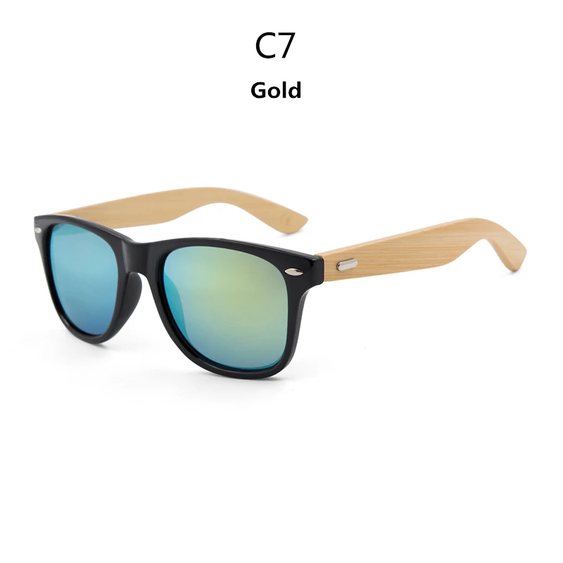 Мужские деревянные очки Женские квадратные бамбуковые женские мужские зеркальные солнцезащитные очки ретро de sol masculino ручной работы - Цвет линз: Gold