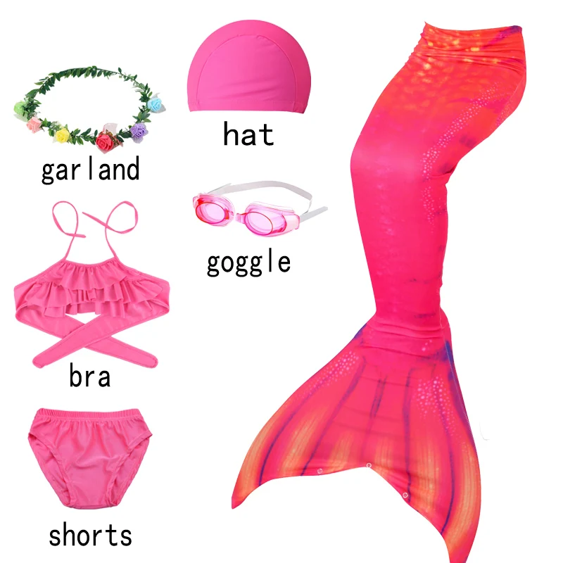 6pcs with goggles-B Рождественский карнавальный детский купальник, бикини, Флиппер, хвост русалки, шорты, топ для плавания, хвост русалки, костюмы для плавания для девочек - Цвет: 6pcs with goggles-B