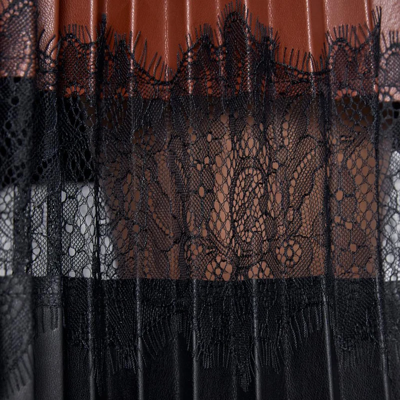 AGong коричневые плиссированные платья из искусственной кожи, женское модное кружевное платье в стиле пэчворк, женские элегантные длинные зимние платья для женщин
