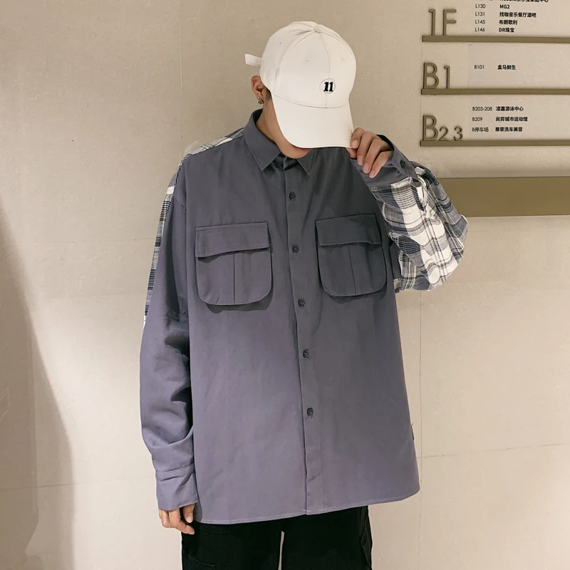 

Autumn New Tooling Jacket Men Fashion Lattice Stitching Casual Hit Color Jacket Man Streetwear Wild Hip Hop Loose Bomber Jacket