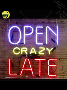 

NEON SIGN For Open Crazy Late Lamp tattoo display Real GLASS Lighting Buffal Crown Roya Sign Glass Display Boards Nail Sign