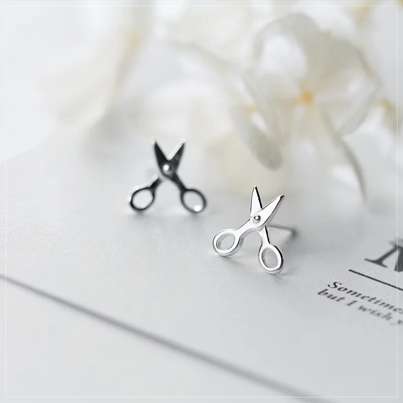 Женские серьги гвоздики из серебра 100% пробы с ножницами|earrings gift|fashion stud earringsstud