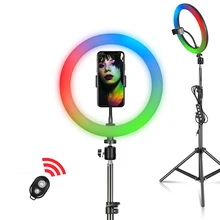 6/8/10/12 Inch Ring Light 15 Colors RGB LED Selfie Ring Light With Tripod Phone Stand Holder For Youtube Makeup Video