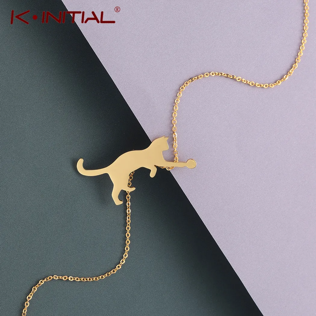 Kinitial милый кот/Китти играющий шар кулон и ожерелье звено цепи подарок для женщин девушка подарок 2018 Fshion животные колье ювелирные изделия