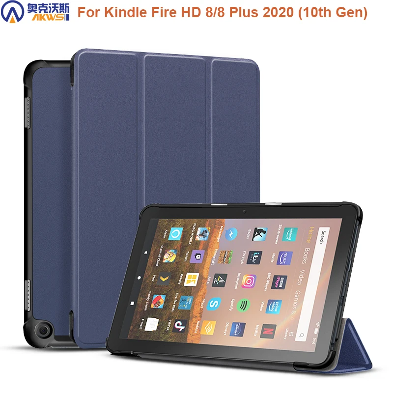 

For All-New Fire HD 8 Plus Case, PU Leather Cover for Kindle Fire HD 8 10th Generation Auto Sleep Wake Funda Tablet Capa