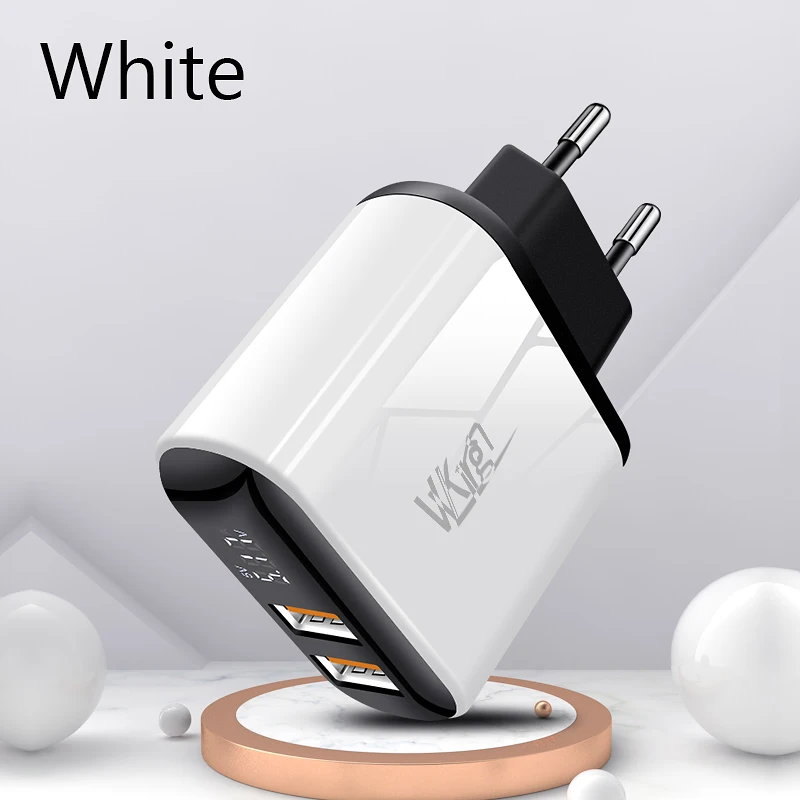 VVKing 18 Вт Быстрая зарядка 3,0 быстрое зарядное устройство HD Смарт-дисплей ЕС Разъем для iPhone X samsung Xiaomi huawei 2 USB QC3.0 зарядное устройство адаптер - Тип штекера: White