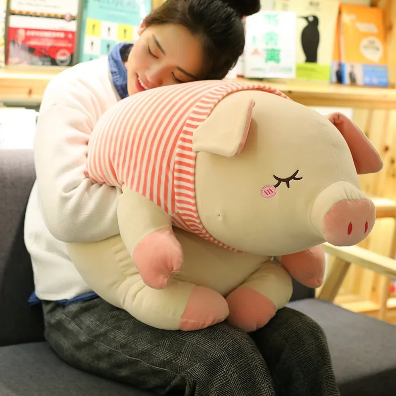 

Cute Elasticity down Cotton Stripes Lying Pig Long Pillow Children Stuffed Toy Birthday Gift