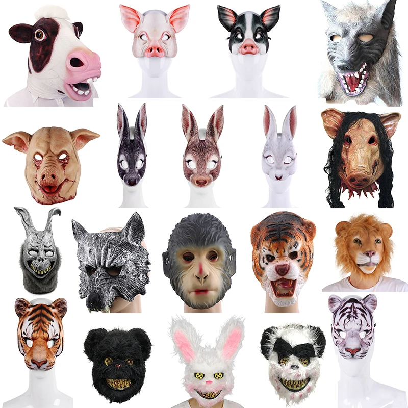 Жуткая свинья тигр животное плюшевая маска Вечерние Маски в форме панды волка