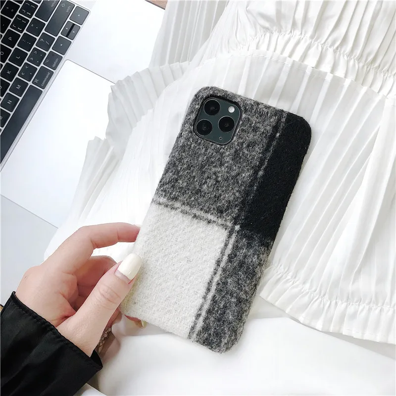 Клетчатый плюшевый теплый пушистый чехол для iPhone 11 Pro Max X XR XS Max 7 8 Plus модный Шерстяной Чехол для телефона мягкий ТПУ тканевый чехол-накладка