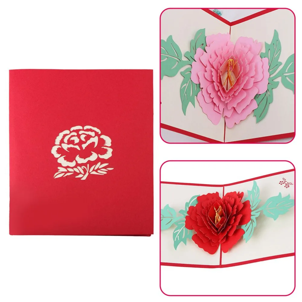  3D Pop Up Cards Beautiful Peony Flowers New Year Series Wedding Mother's Day Invitation Greeting Ca - 4000581681716