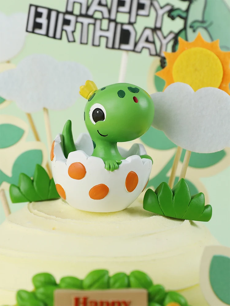 Adorno de pastel de bebé de dibujos animados de concha de huevo de  cumpleaños de dinosaurio encantador, arco de hoja verde, colección de Dino  para fiesta de niños, regalos para hornear -