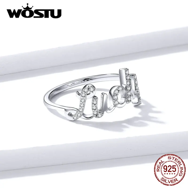 WOSTU горячая Распродажа Настоящее 925 пробы Серебряное кольцо для женщин дизайн CZ счастливые кольца с декоративной надписью модное ювелирное изделие CTR092