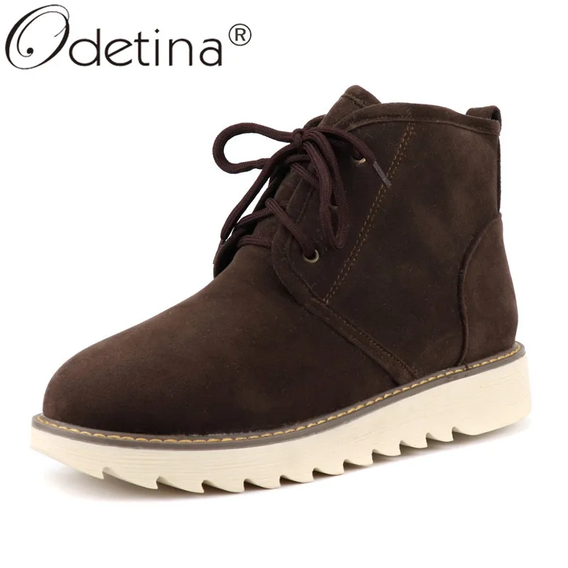 

Odetina New Fashion Women Platform Lace Up Snow Boots Round Toe Thick Sole Non-slip Faux Suede Chukka Ankle Boots Big Size 48