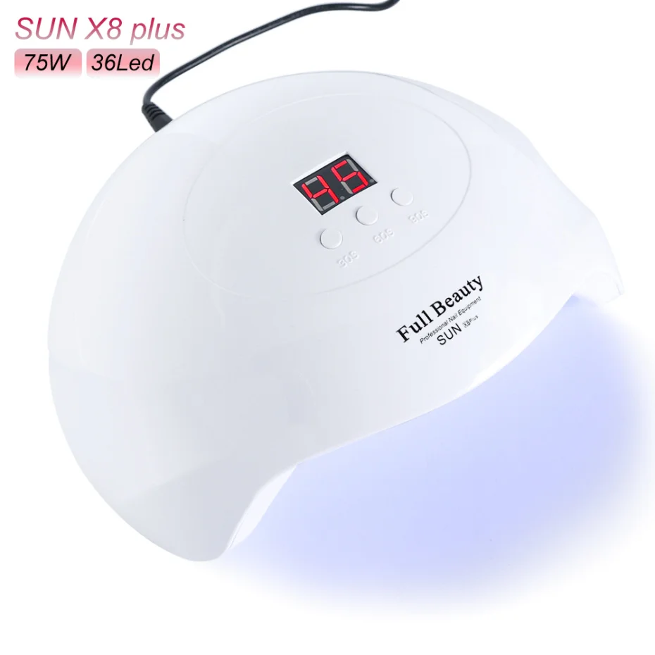 

75W Nail Dryer UV LED Lamp for Curing All Types Gel Varnish Lamp 30s/60s/90s Auto Sensor Nail Art Manicure Tools LASunX8Plus