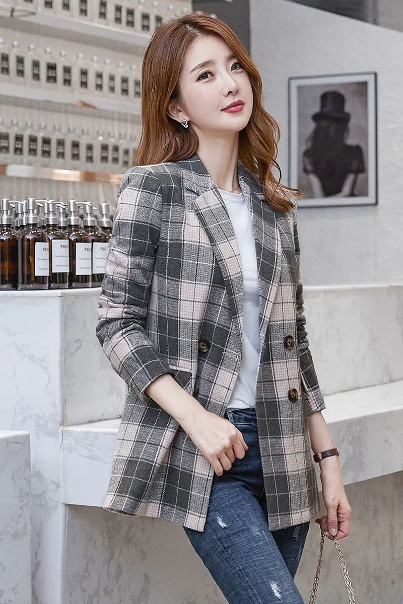 

Plaid Suit Jacket Women's Woolen Jacket 2019 Spring And Autumn New Style Korean-style Slim Fit Loose And Plus-sized Leisure Suit