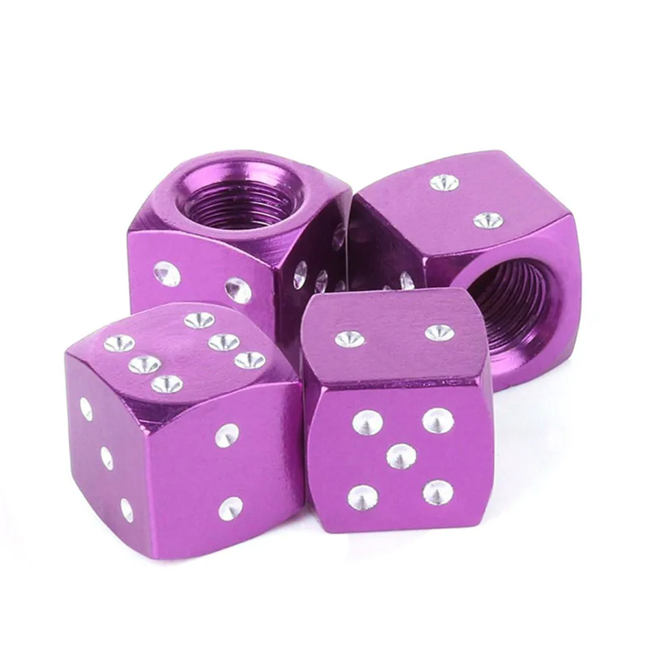 

Aluminum Alloy Car Tire Wheel Valve Caps Motorcycle Bicycle Parts Cute Purple Dice Tubeless Tyre Valve Dust Stem Cap Accessories