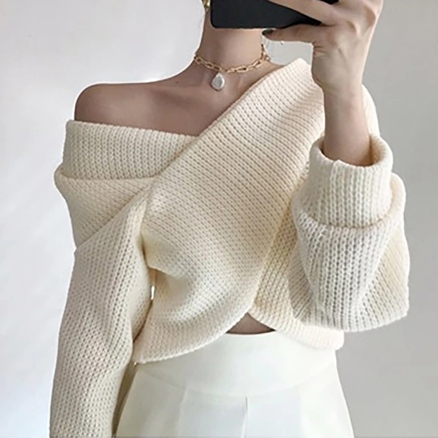 Womens Sweaters Criss Cross Crop 