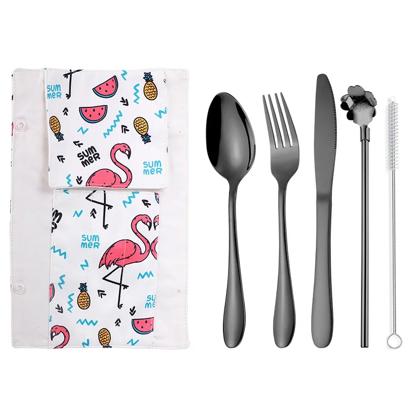 black dinnerware Набор посуды столовые приборы набор посуды из нержавеющей стали Ложка Вилка ложка Кухня пипетка ложка для работы на открытом воздухе путешествия набор столовых приборов - Цвет: black dinnerware