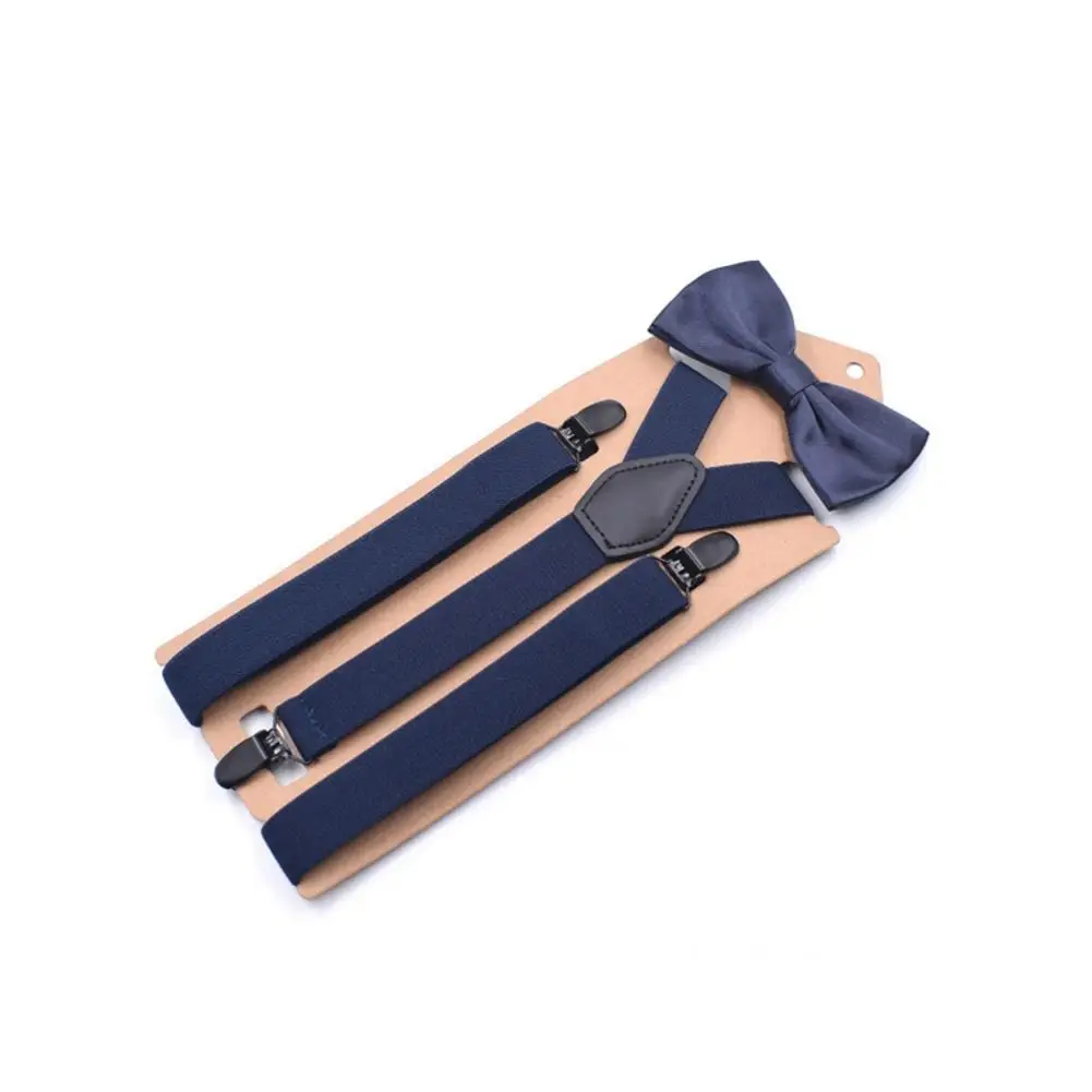 Navy Blue Мужские однотонные подтяжки галстук бабочка набор взрослых три-клип y-образный регулируемые подтяжки эластичный ремень свадебные галстуки аксессуары - Цвет: Navy Blue